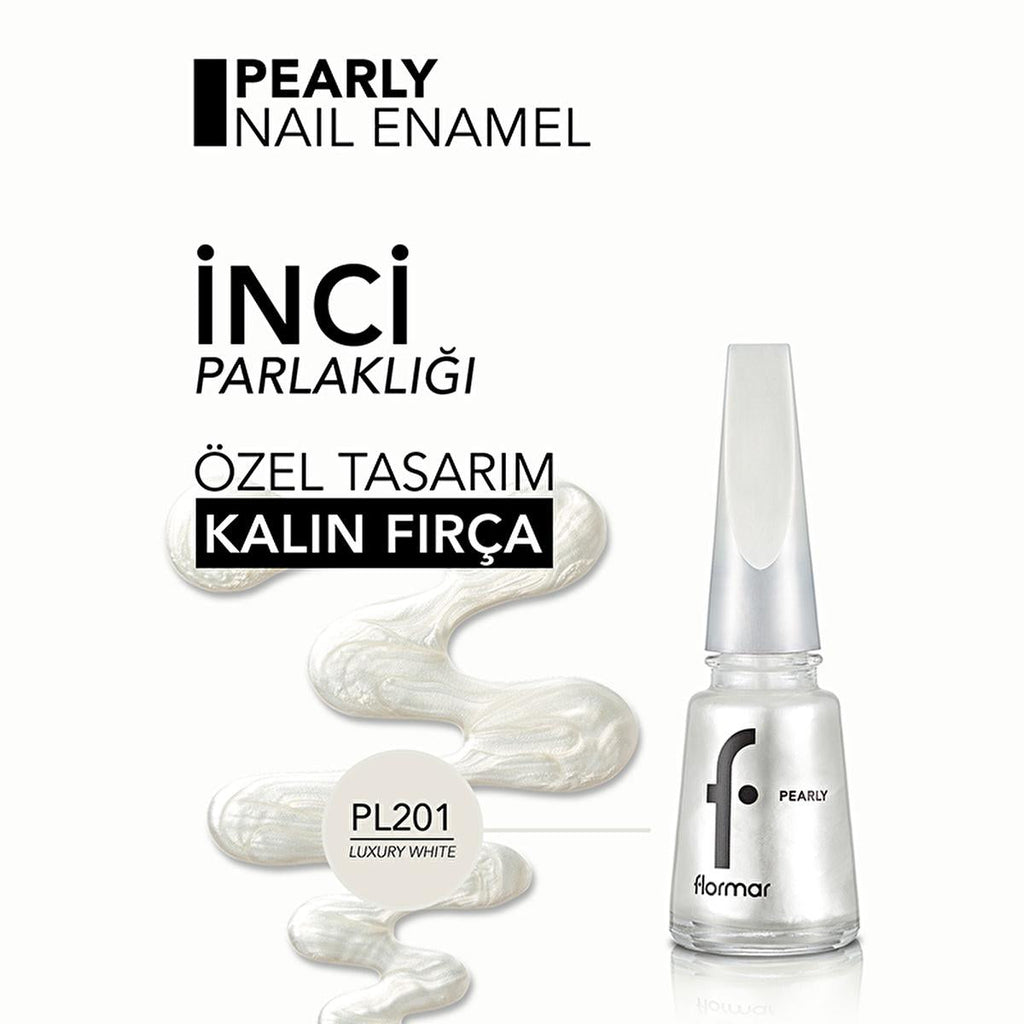 Flormar Pearly Luxury White Nail Polish: Intense Pigment, Shimmer Finish, Long Lasting - Dazzling White Nail Color