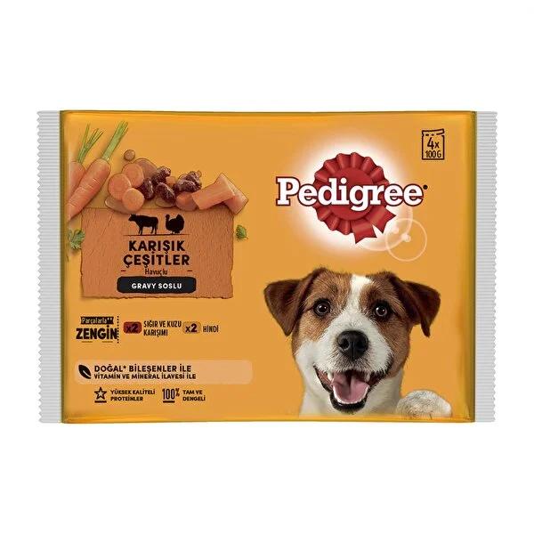Pedigree Beef Flavored Dog Wet Food Pouches, 4x100g - Complete Adult Dog Nutrition with Essential Vitamins & Minerals for Healthy Dogs