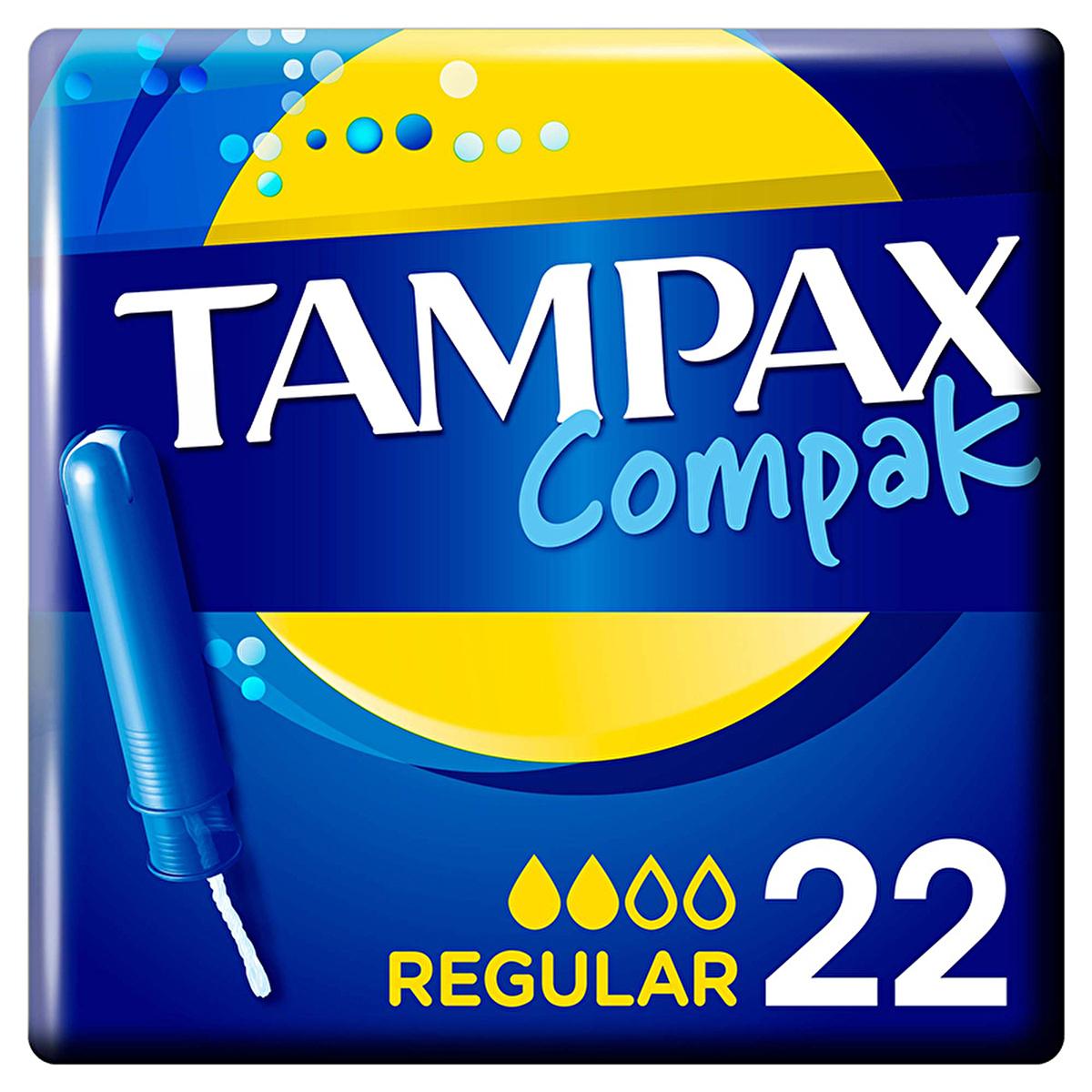 Tampax Compak Regular Tampons with Applicator - 22 Count, Comfortable and Secure Period Protection