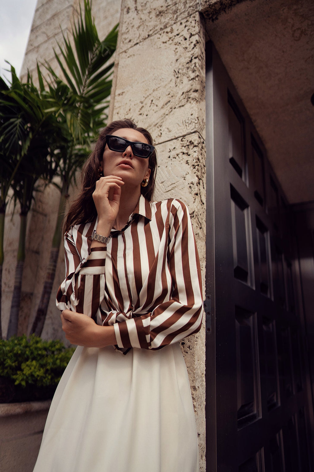 profile-nyc STRIPED  SILKY BLOUSE — side view