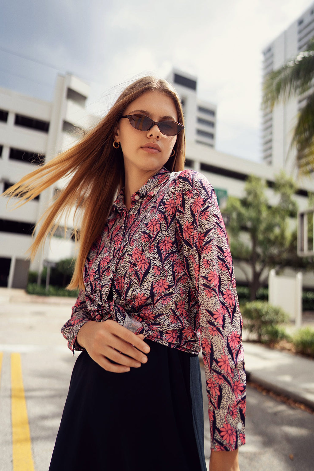 profile-nyc FLORAL SILKY BLOUSE — main product shot