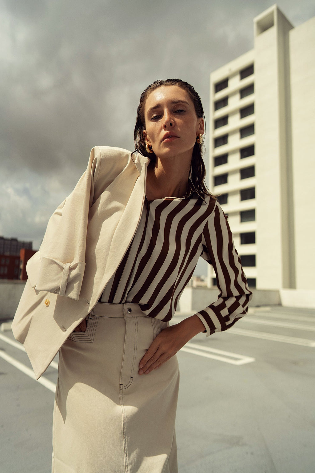 profile-nyc STRIPED  SILKY BLOUSE — lifestyle context
