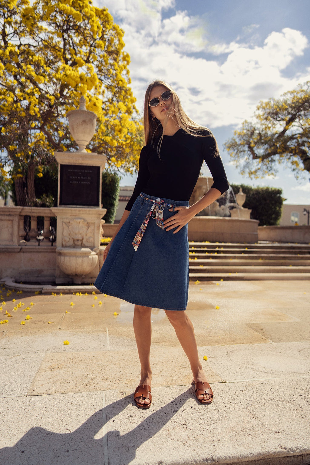 profile-nyc DENIM PLEAT KILT SKIRT WITH TIE — main product shot