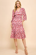 KADOU BOUTIQUE Floral Print Tiered Midi Dress — detail close-up