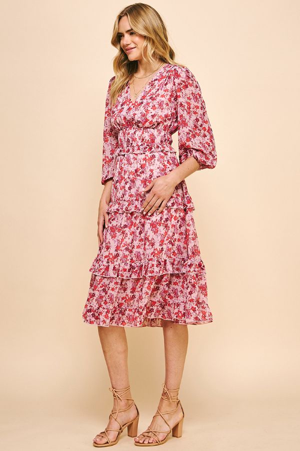KADOU BOUTIQUE Floral Print Tiered Midi Dress — side view