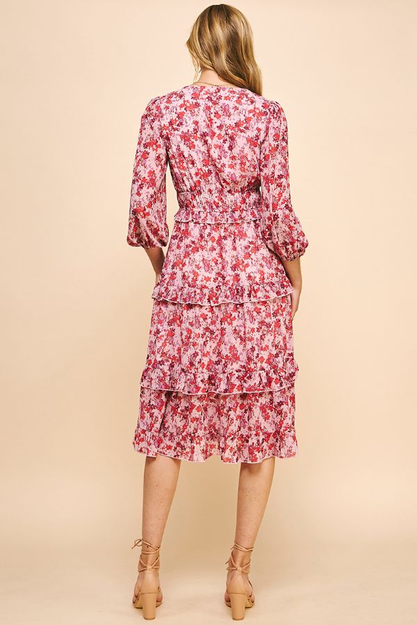 KADOU BOUTIQUE Floral Print Tiered Midi Dress — lifestyle context
