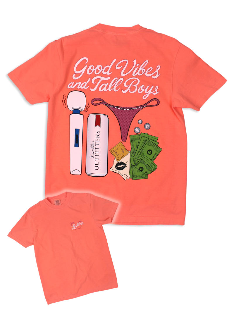 Luckless Outfitters Good Vibes & Tall Boys Tee — side view