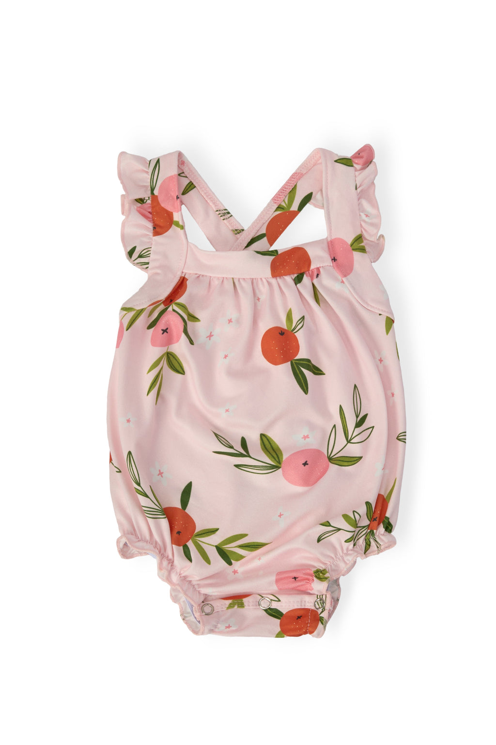 Mila & Rose ® Tangerine Ruffle Cross Back Romper — main product shot