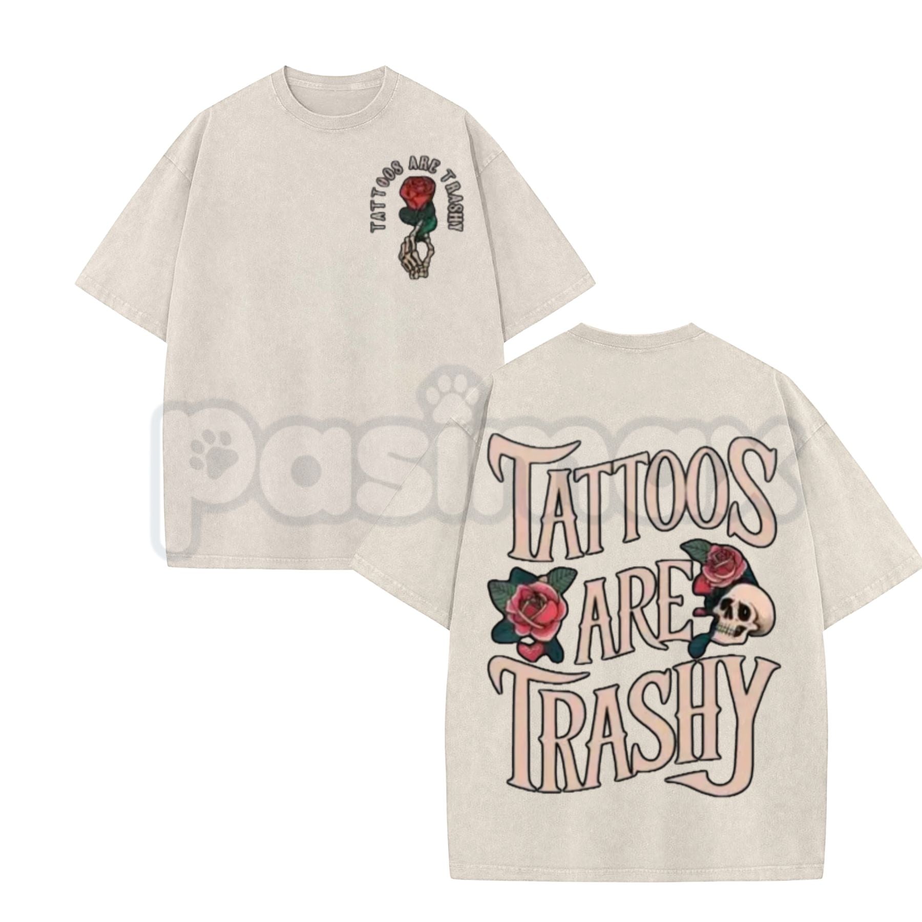 Tattoos Are Trashy T-Shirt – Sarcastic Ink Lover Graphic Tee, Retro Vintage Washed Cotton Humor Top, Funny Tattoo Artist Streetwear
