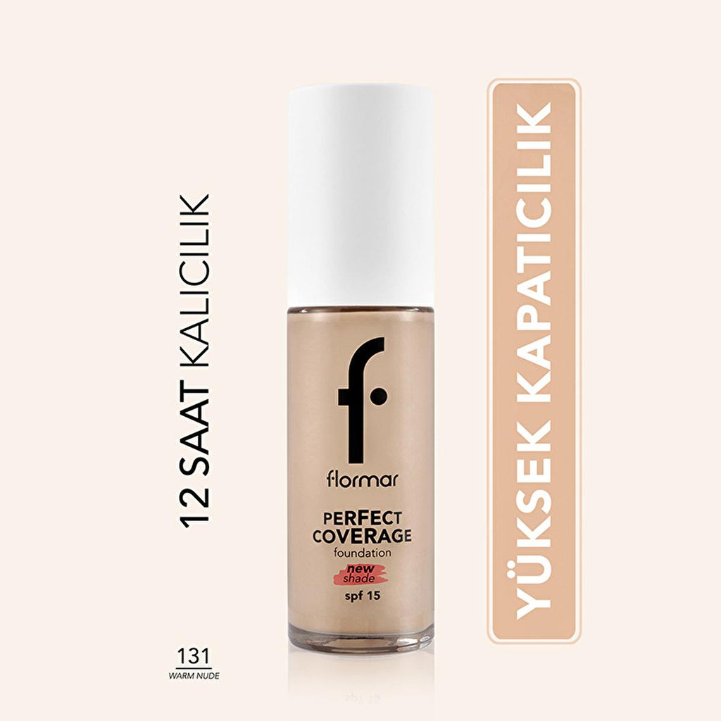 Flormar Perfect Coverage Foundation 131 Warm Nude - Long-Lasting Nourishing Makeup with SPF 15