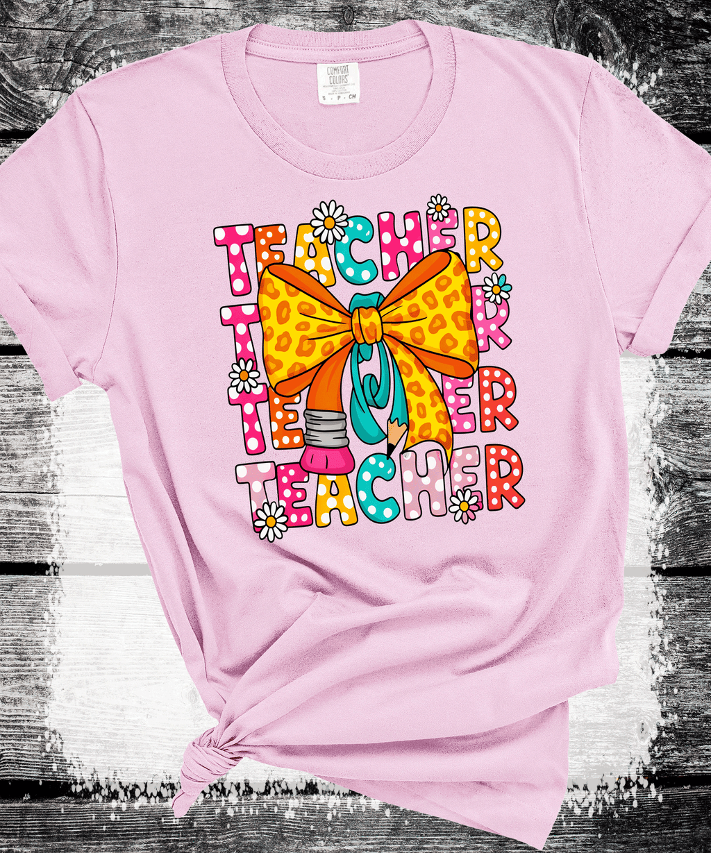 A Blessed Texas Mess Boutique A Blessed Texas Mess Boutique Back to school Teacher Pencil Coquette Bows — dtf / graphic shirts category context