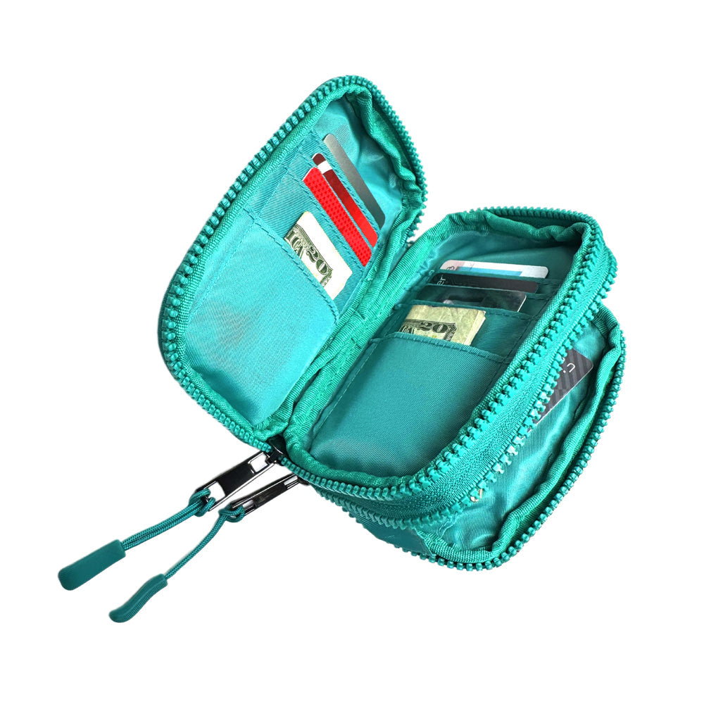 SaveTheGirls Active Recycled RFID Double Pouch — lifestyle context
