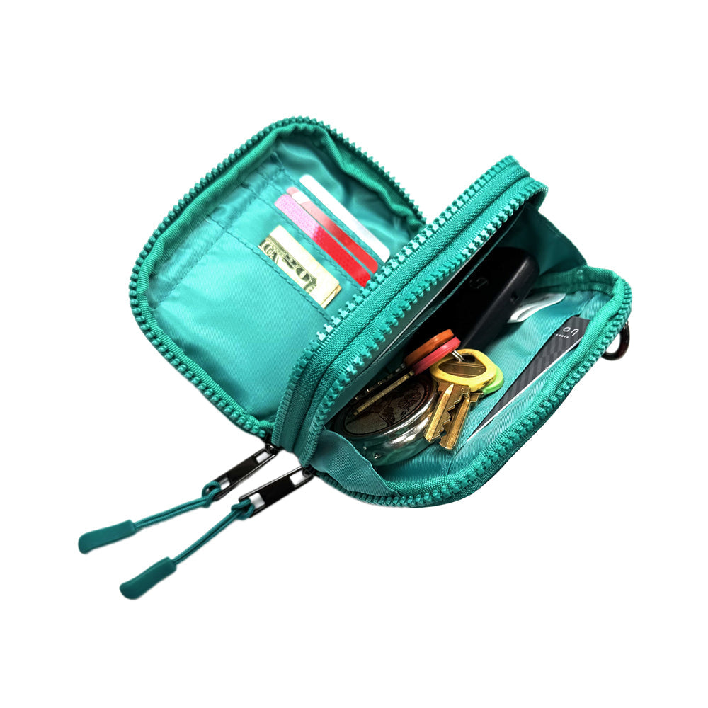 SaveTheGirls Active Recycled RFID Double Pouch — side view