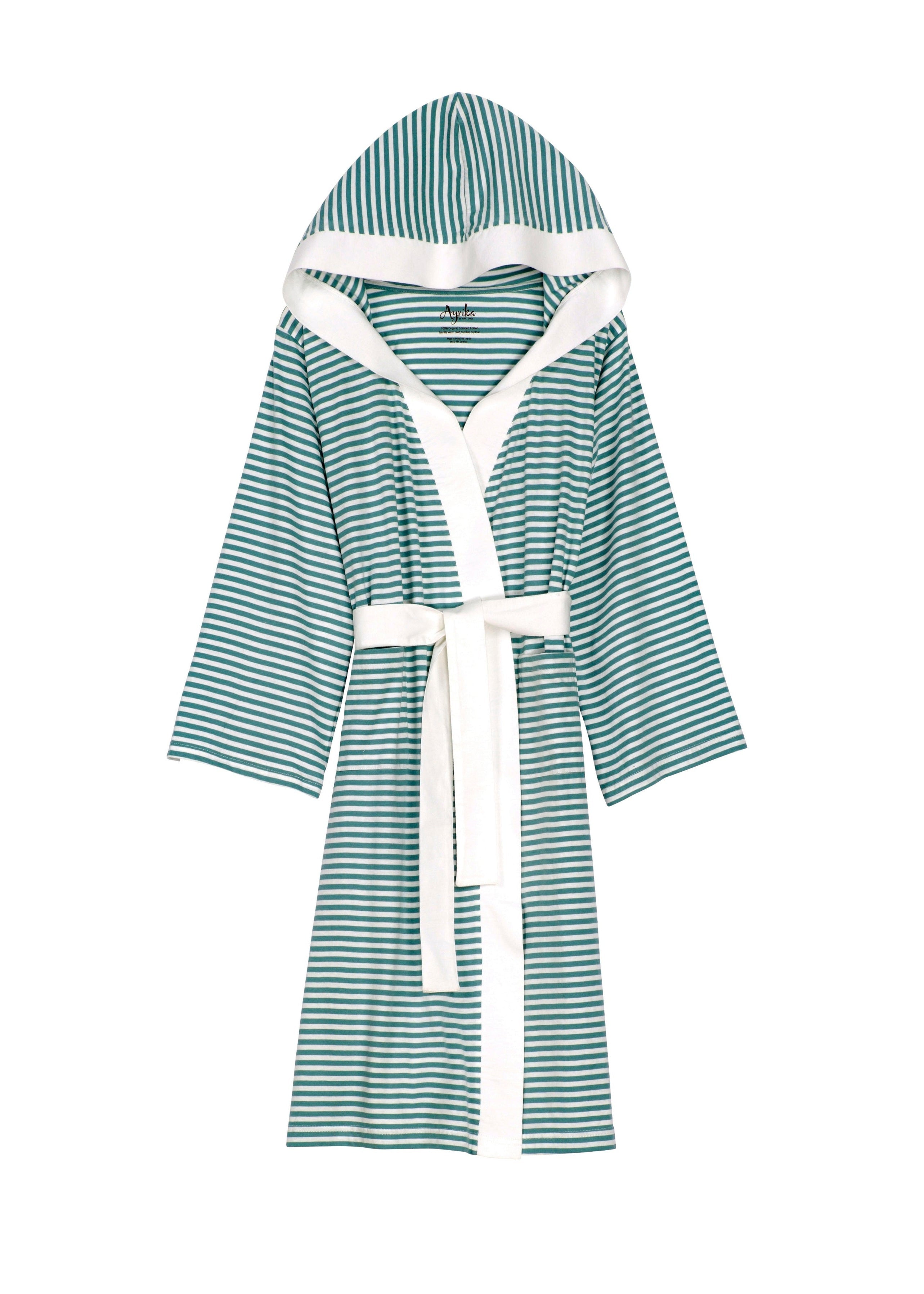 Seaside Serenity Stripe Organic Hooded Short Robe – Pure Fiber, view 9