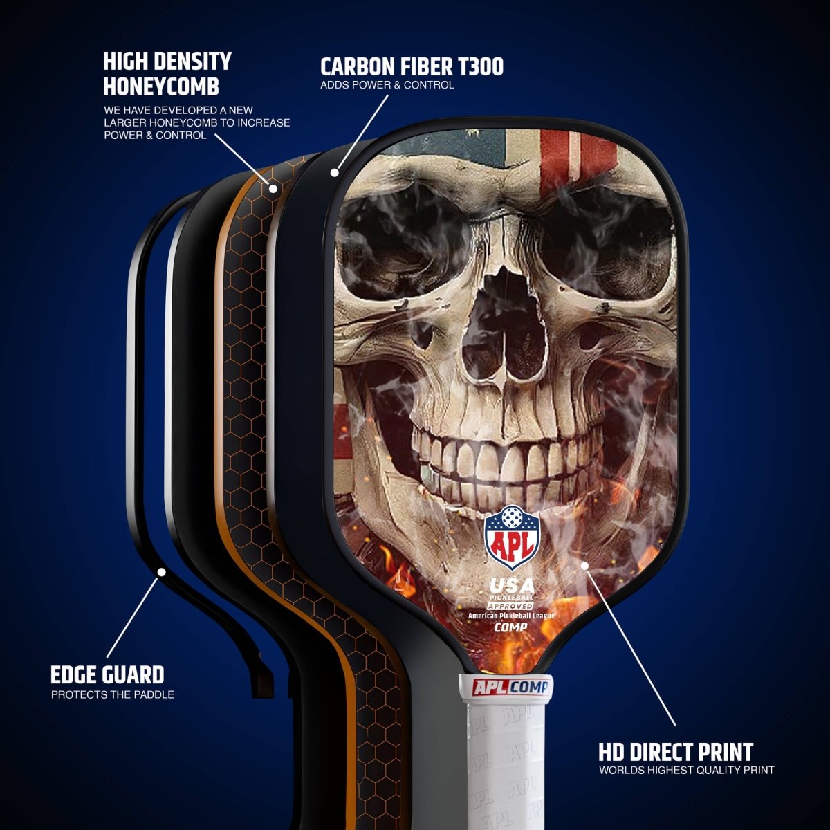 APL - Smoky Skull Pickleball Paddle | 16mm Carbon Fiber | Best Pickleball Paddles | American Pickleball League