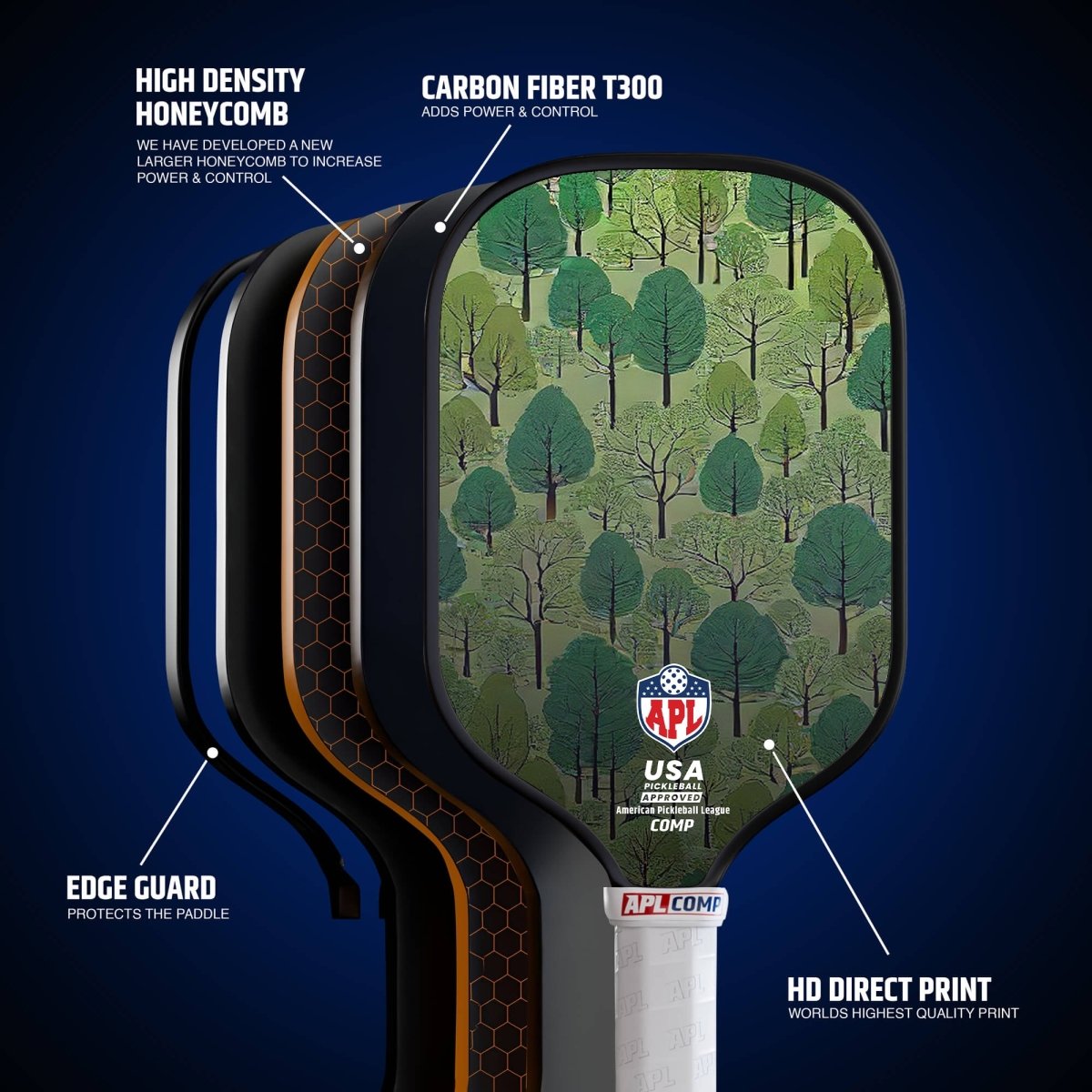 APL - Trees Pickleball Paddle | 16mm Carbon Fiber | Best Pickleball Paddles | American Pickleball League