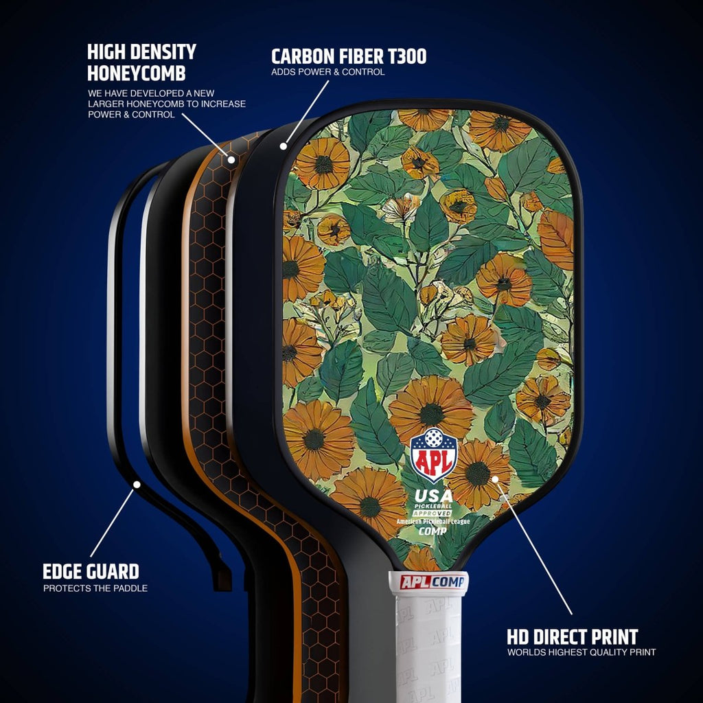 APL - Sun Flowers Pickleball Paddle | 16mm Carbon Fiber | Best Pickleball Paddles | American Pickleball League