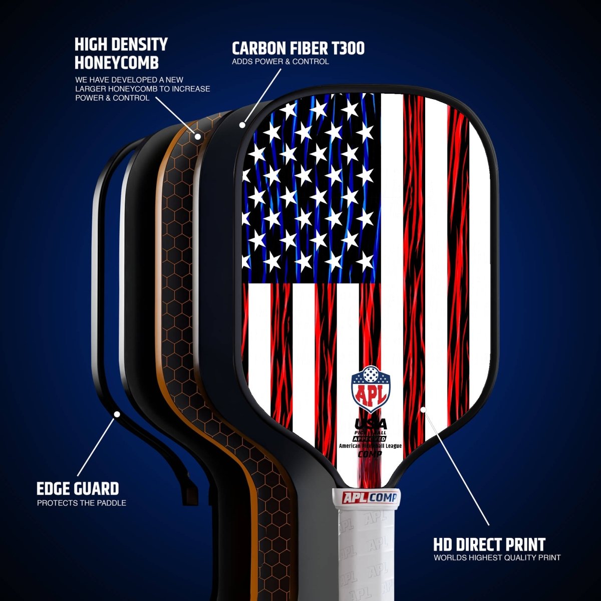 APL - US Flag Pickleball Paddle | 16mm Carbon Fiber | Best Pickleball Paddles | American Pickleball League