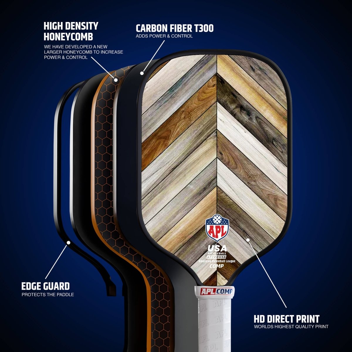 APL - Wooden Patterns Pickleball Paddle | 16mm Carbon Fiber | Best Pickleball Paddles | American Pickleball League