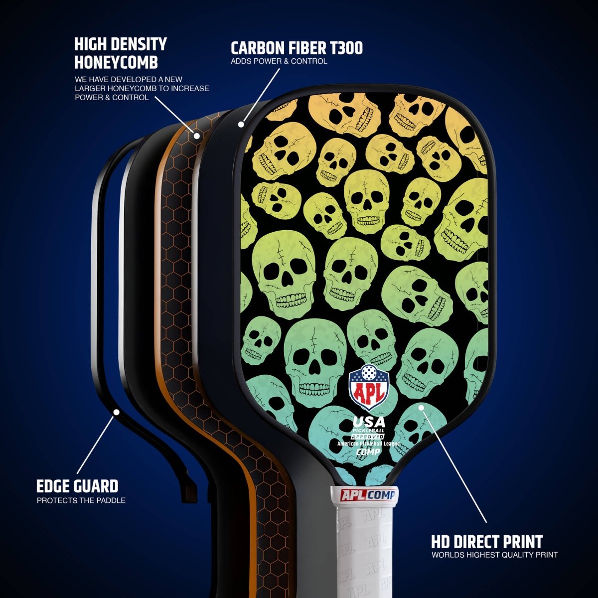 APL - Skulls Pickleball Paddle | 16mm Carbon Fiber | Best Pickleball Paddles | American Pickleball League