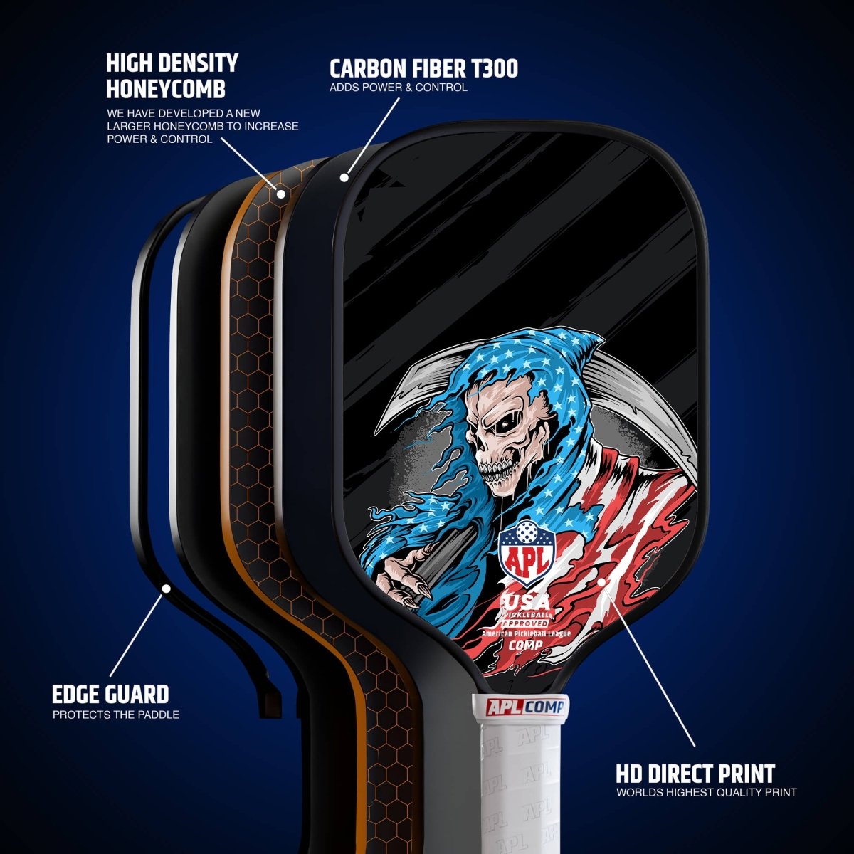 APL - Skull Flag Pickleball Paddle | 16mm Carbon Fiber | Best Pickleball Paddles | American Pickleball League