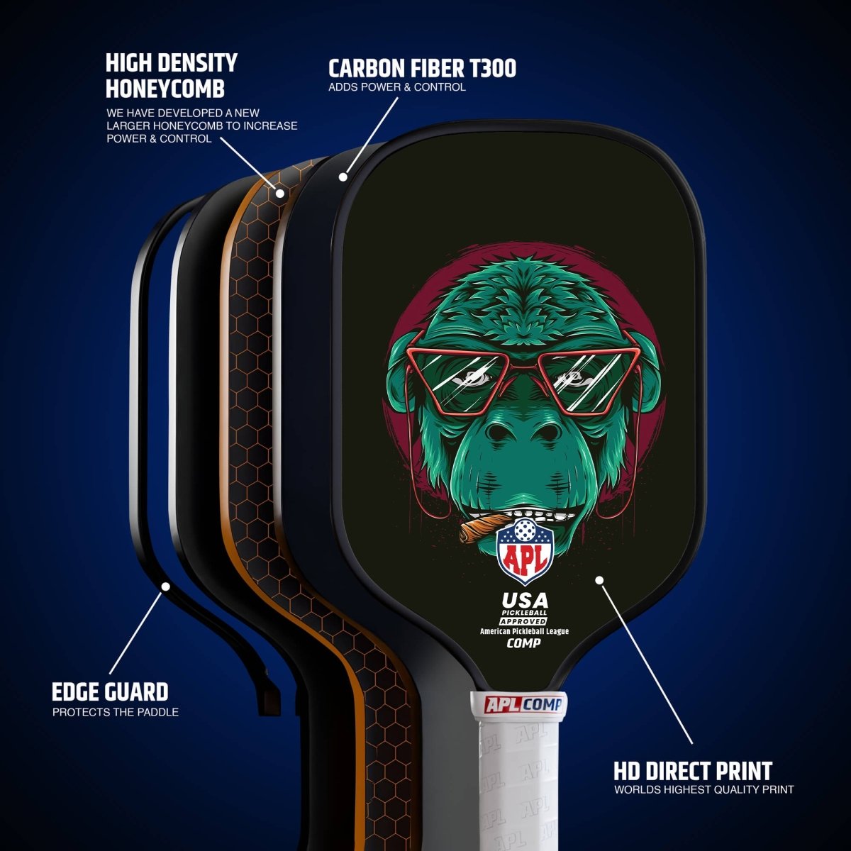 APL - Skull Glasses Pickleball Paddle | 16mm Carbon Fiber | Best Pickleball Paddles | American Pickleball League
