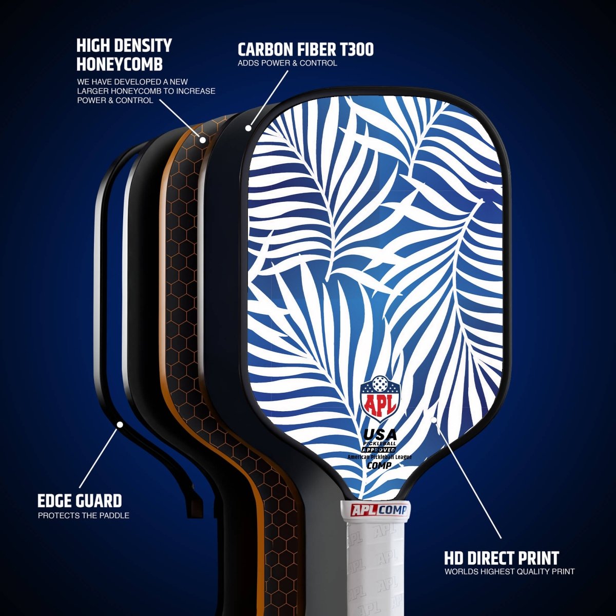 APL - White Leaves Pickleball Paddle | 16mm Carbon Fiber | Best Pickleball Paddles | American Pickleball League