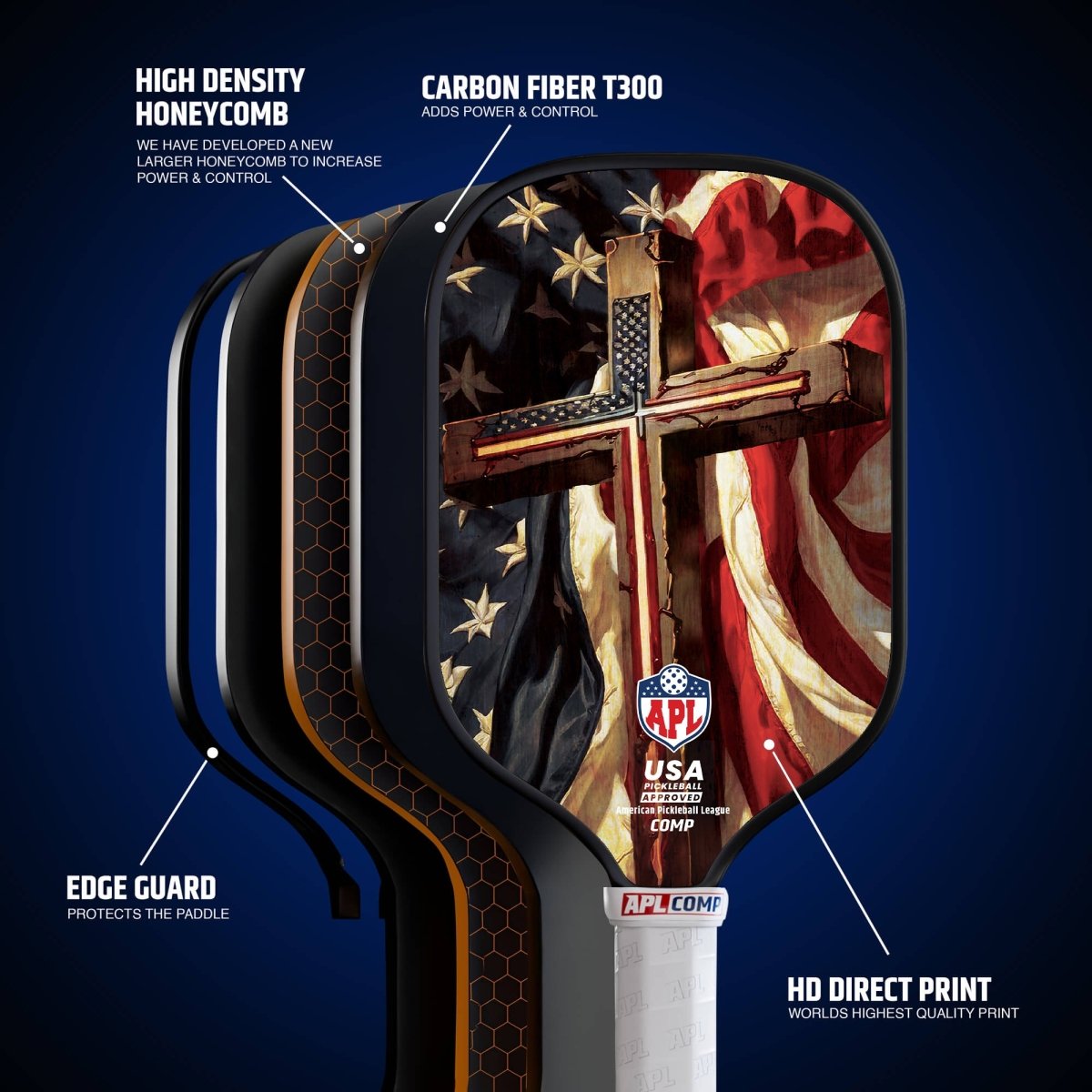 APL - Cross Flag | 16mm Carbon Fiber | Best Pickleball Paddles | American Pickleball League