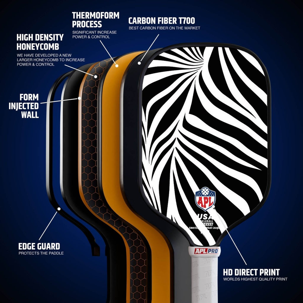 APL - White Black Patterns Pickleball Paddle | 16mm Carbon Fiber | Best Pickleball Paddles | American Pickleball League