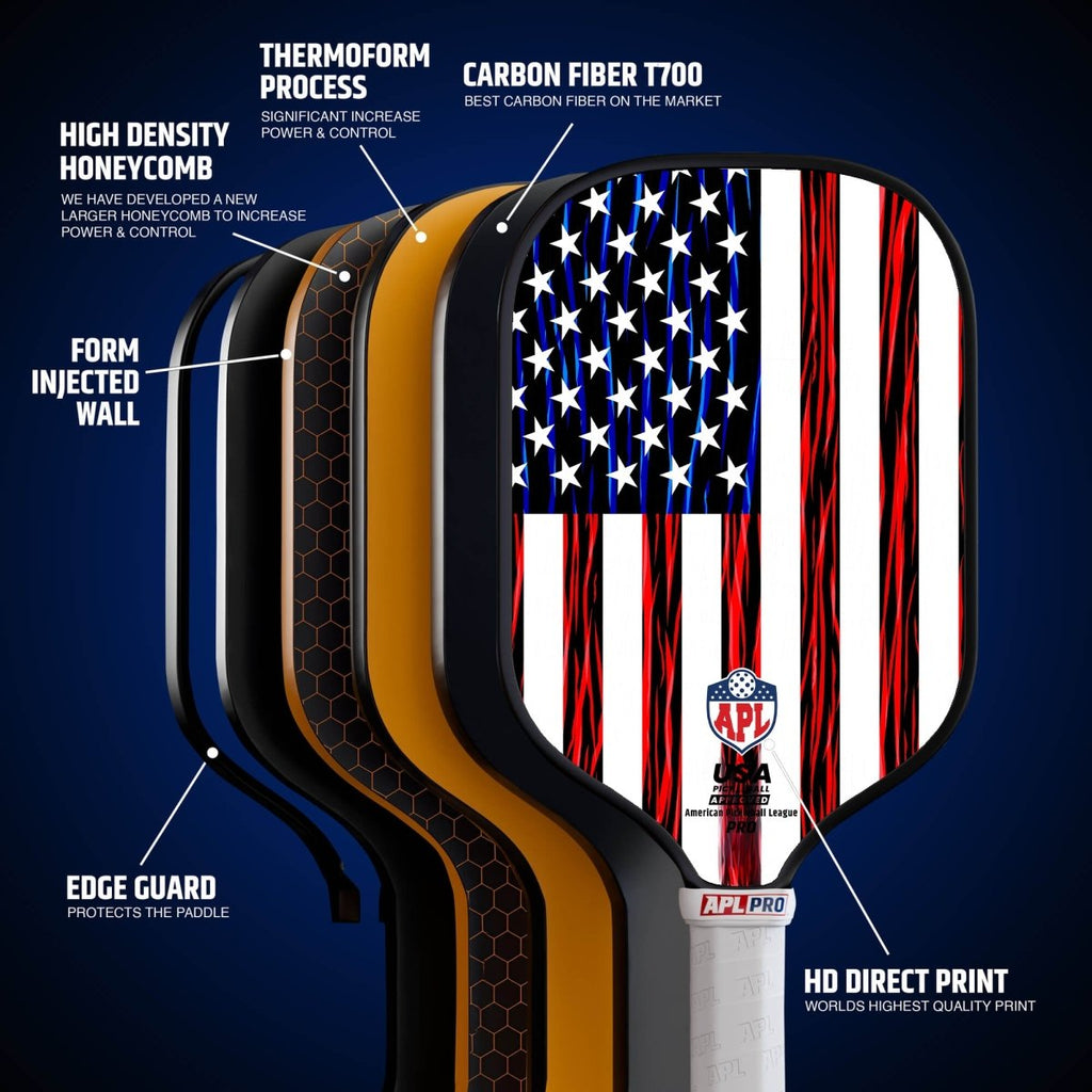 APL - US Flag Pickleball Paddle | 16mm Carbon Fiber | Best Pickleball Paddles | American Pickleball League
