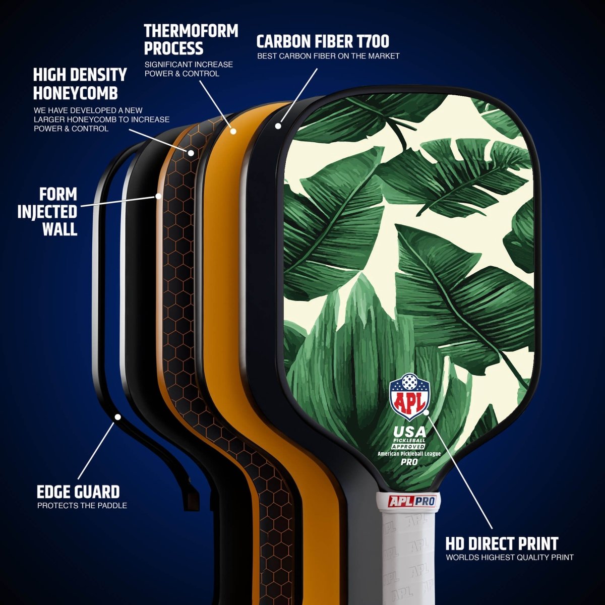 APL - Green Leaves Pickleball Paddle | 16mm Carbon Fiber | Best Pickleball Paddles | American Pickleball Leage