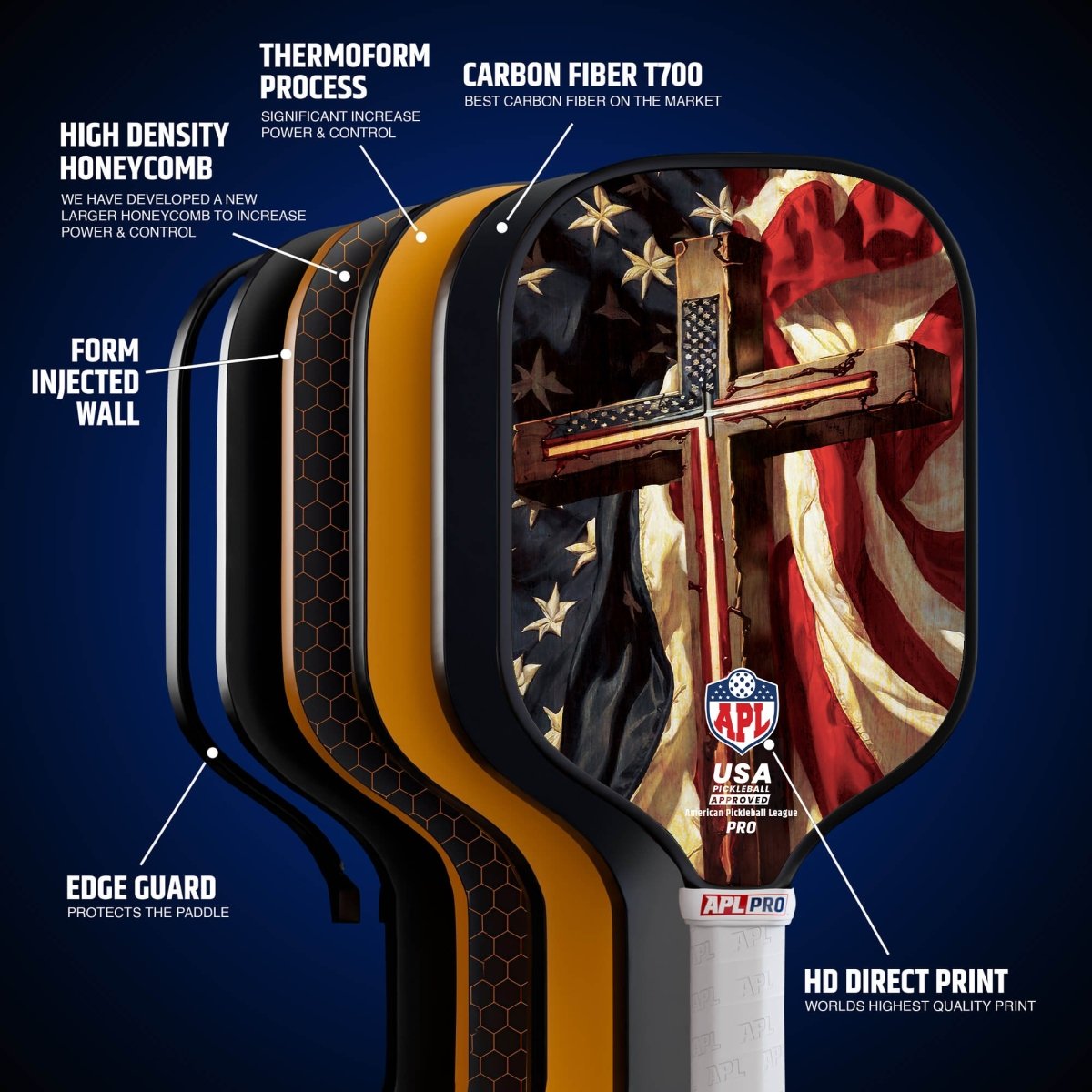 APL - Cross Flag | 16mm Carbon Fiber | Best Pickleball Paddles | American Pickleball League
