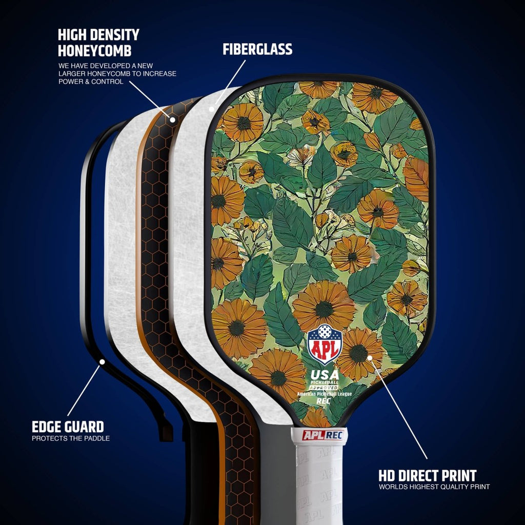 APL - Sun Flowers Pickleball Paddle | 16mm Carbon Fiber | Best Pickleball Paddles | American Pickleball League