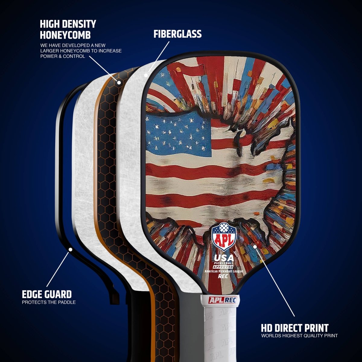 APL - US Map Pickleball Paddle | 16mm Carbon Fiber | Best Pickleball Paddles | American Pickleball League