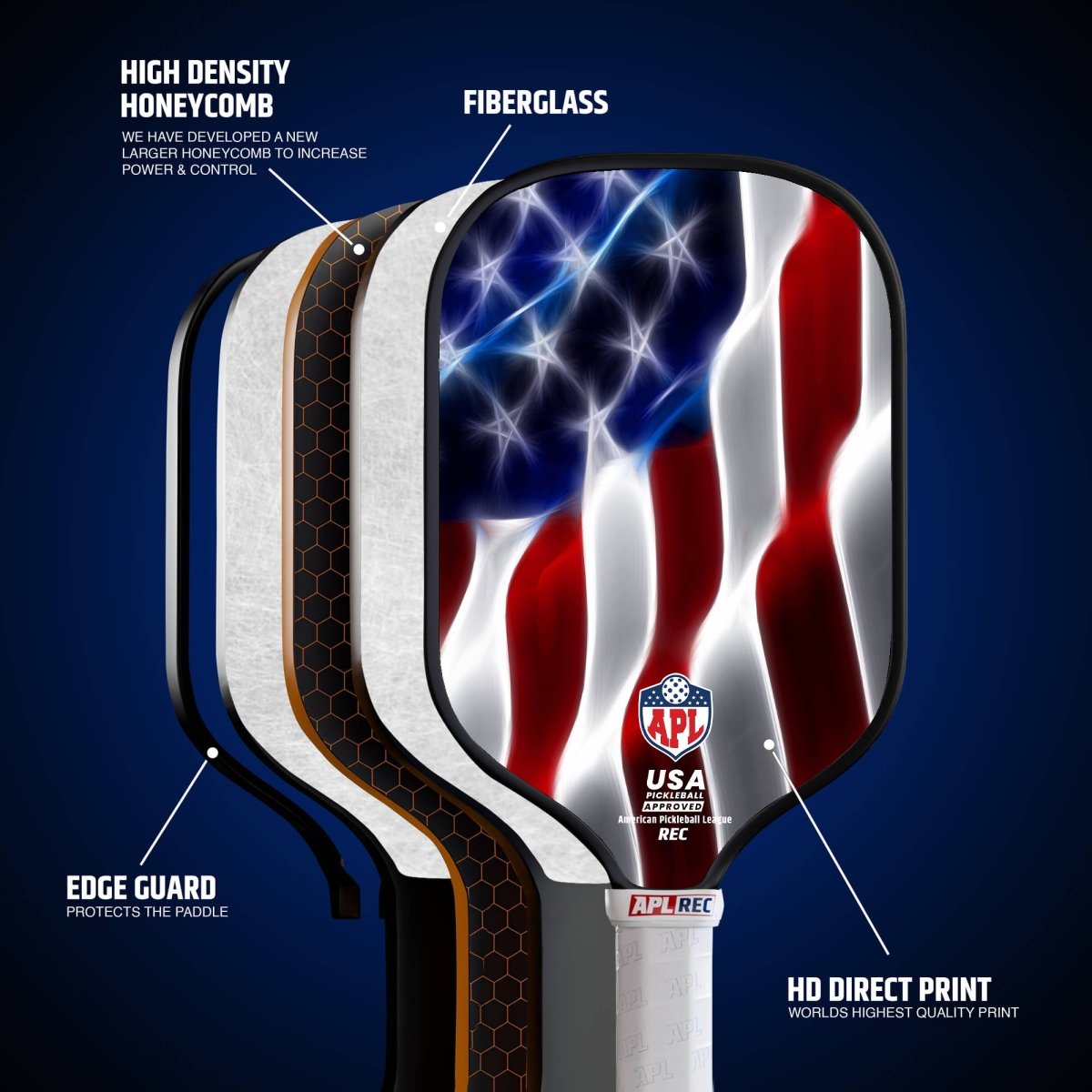 APL - Waving Flag Pickleball Paddle | 16mm Carbon Fiber | Best Pickleball Paddles | American Pickleball League