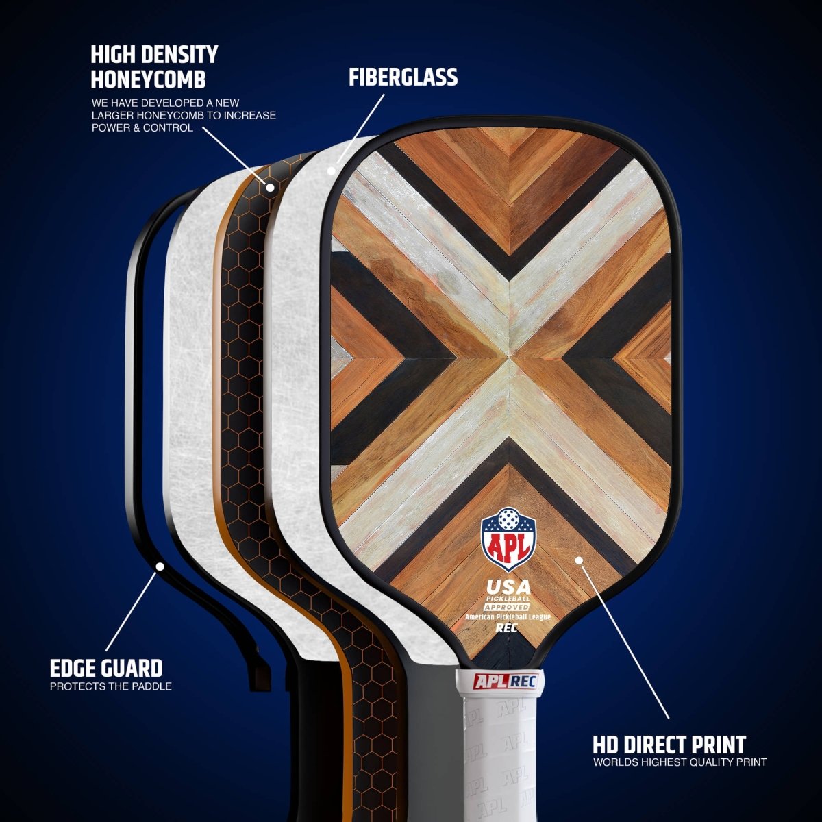 APL - Wooden Patterns Pickleball Paddle | 16mm Carbon Fiber | Best Pickleball Paddles | American Pickleball League