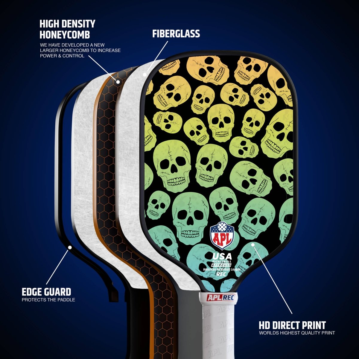 APL - Skulls Pickleball Paddle | 16mm Carbon Fiber | Best Pickleball Paddles | American Pickleball League
