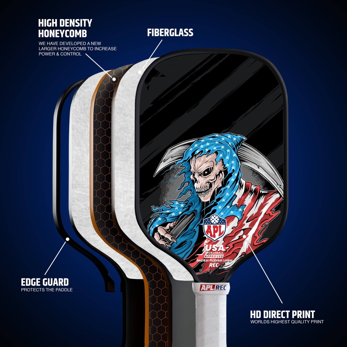 APL - Skull Flag Pickleball Paddle | 16mm Carbon Fiber | Best Pickleball Paddles | American Pickleball League