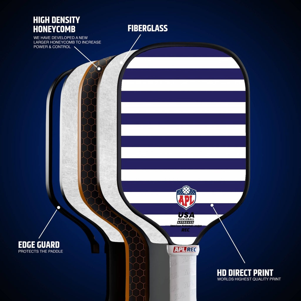 APL - White Blue Lines Pickleball Paddle | 16mm Carbon Fiber | Best Pickleball Paddles | American Pickleball League