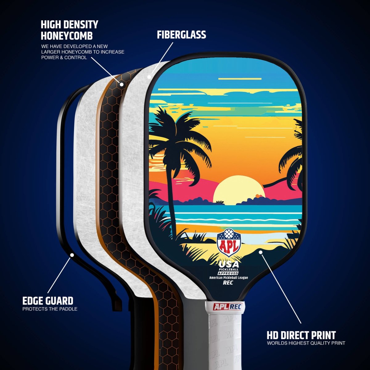 APL - Sunset Pickleball Paddles | 16mm Carbon Fiber | Best Pickleball Paddles | American Pickleball League