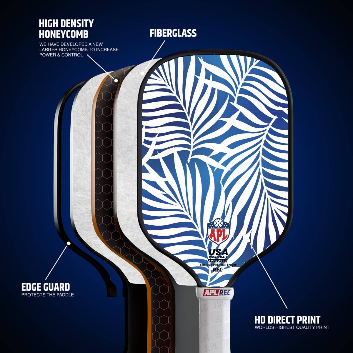 APL - White Leaves Pickleball Paddle | 16mm Carbon Fiber | Best Pickleball Paddles | American Pickleball League