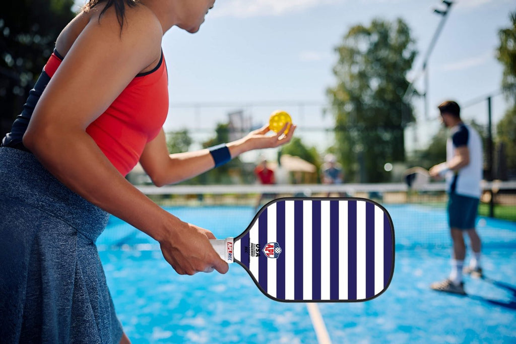 APL - White Blue Lines Pickleball Paddle | 16mm Carbon Fiber | Best Pickleball Paddles | American Pickleball League