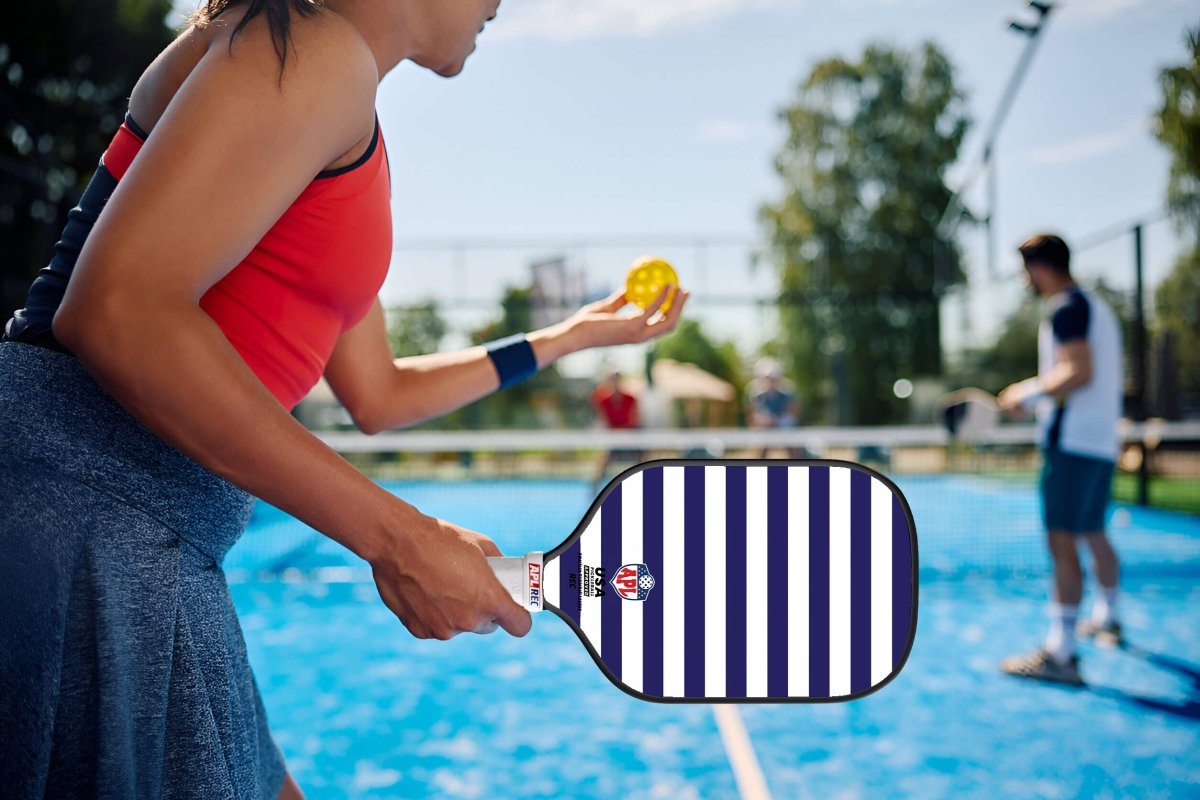 APL - White Blue Lines Pickleball Paddle | 16mm Carbon Fiber | Best Pickleball Paddles | American Pickleball League