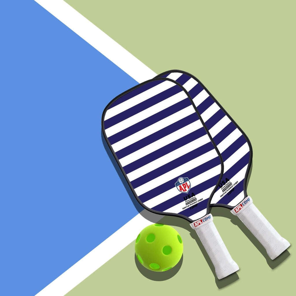 APL - White Blue Lines Pickleball Paddle | 16mm Carbon Fiber | Best Pickleball Paddles | American Pickleball League