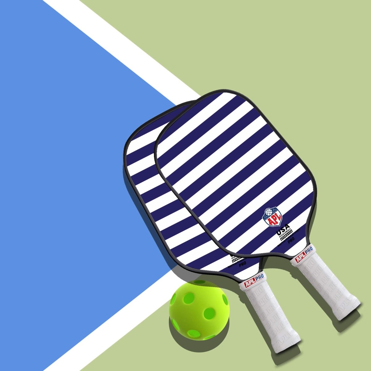 APL - White Blue Lines Pickleball Paddle | 16mm Carbon Fiber | Best Pickleball Paddles | American Pickleball League