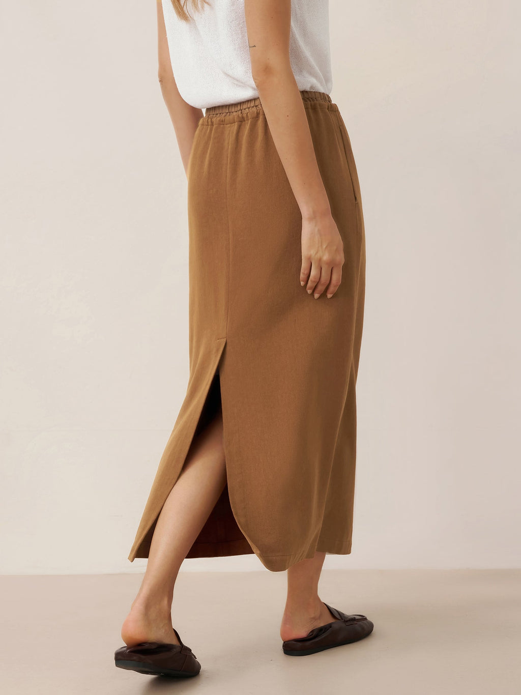 LINTICO LINTICO Lyocell Linen Drawstring Split Maxi Skirt SAMANTHA — construction detail