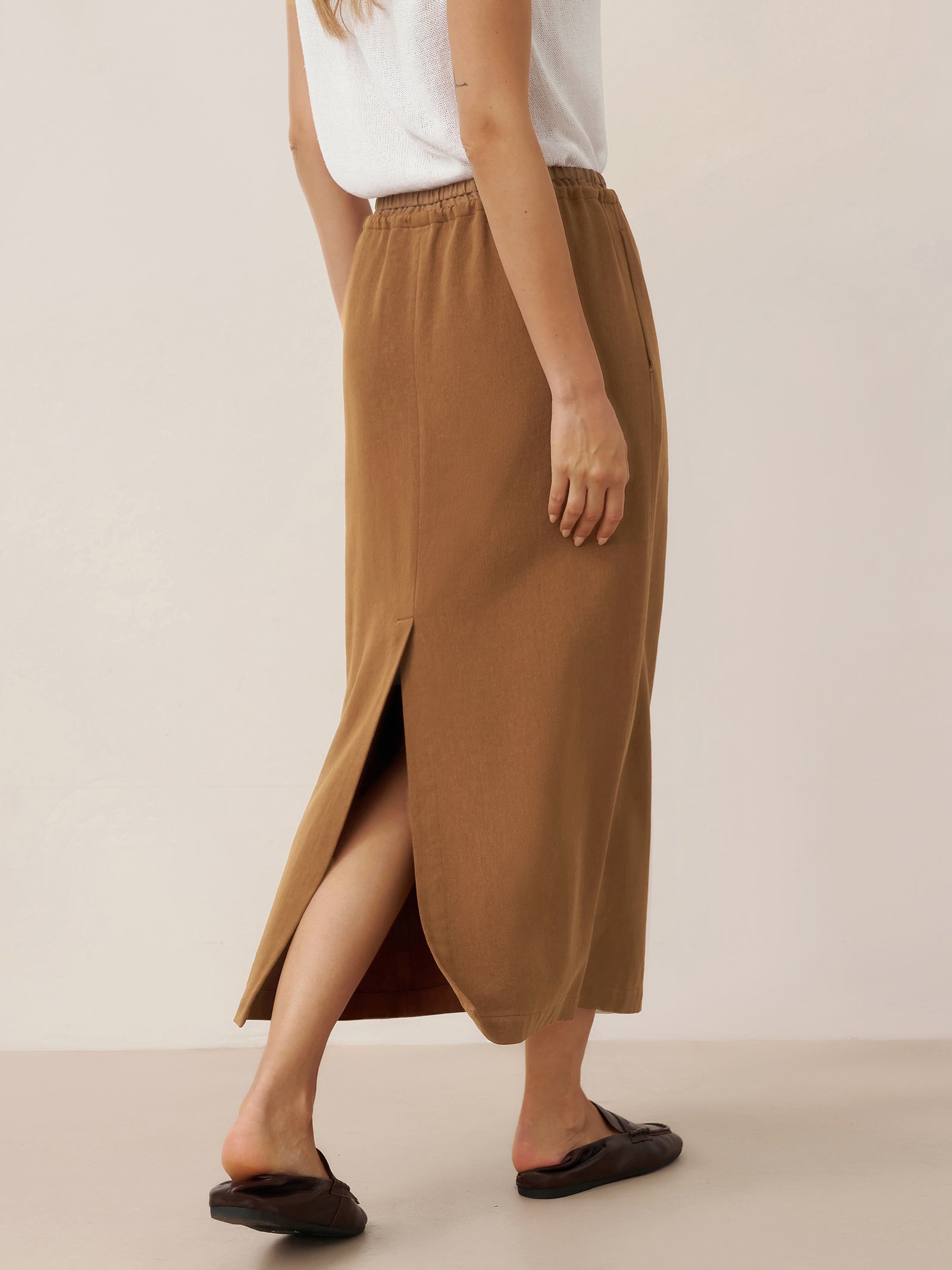 LINTICO LINTICO Lyocell Linen Drawstring Split Maxi Skirt SAMANTHA — construction detail
