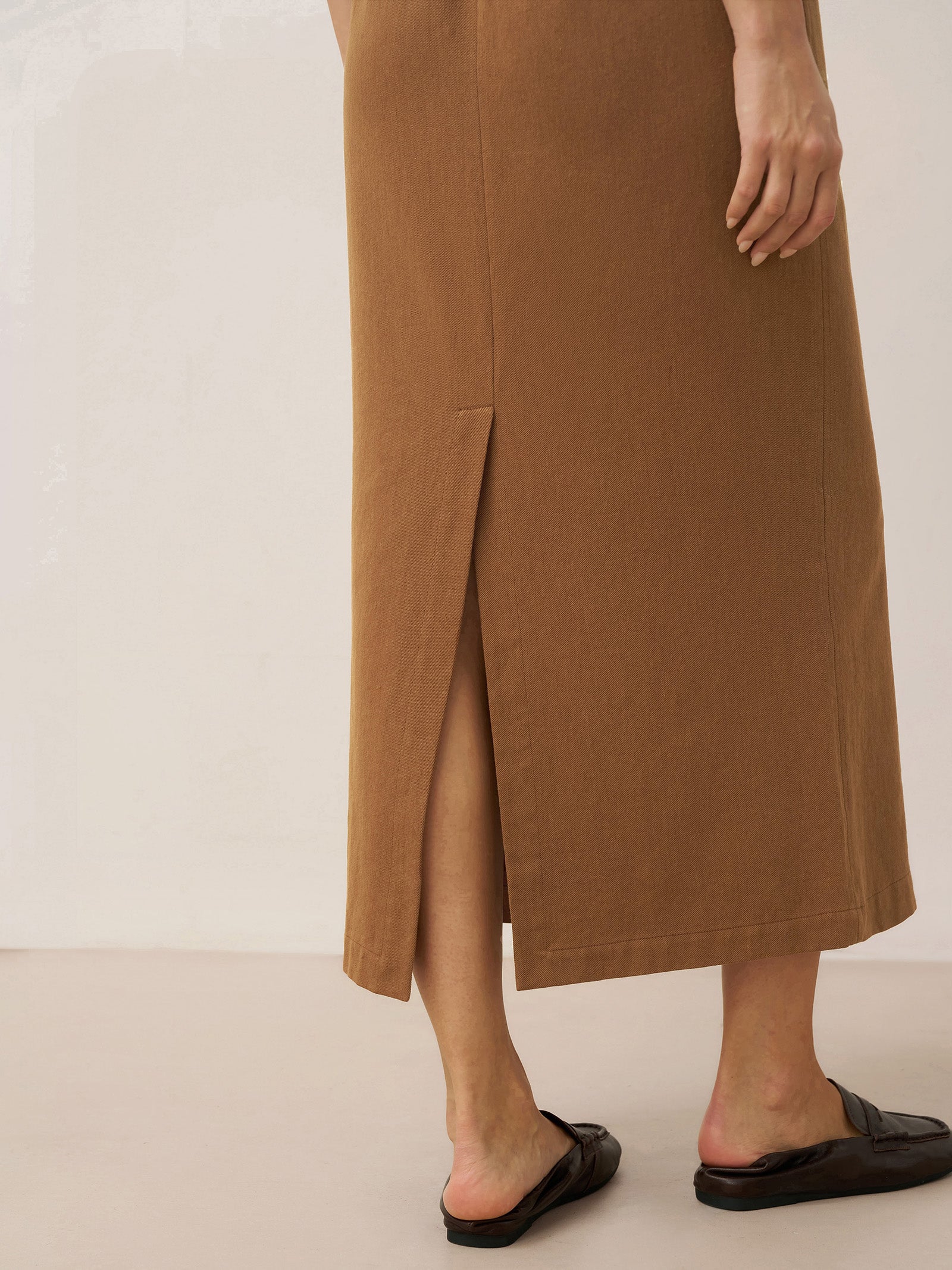 LINTICO LINTICO Lyocell Linen Drawstring Split Maxi Skirt SAMANTHA — detail shot 9