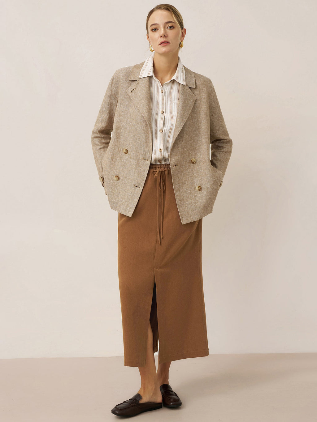LINTICO LINTICO Lyocell Linen Drawstring Split Maxi Skirt SAMANTHA — detail shot 10