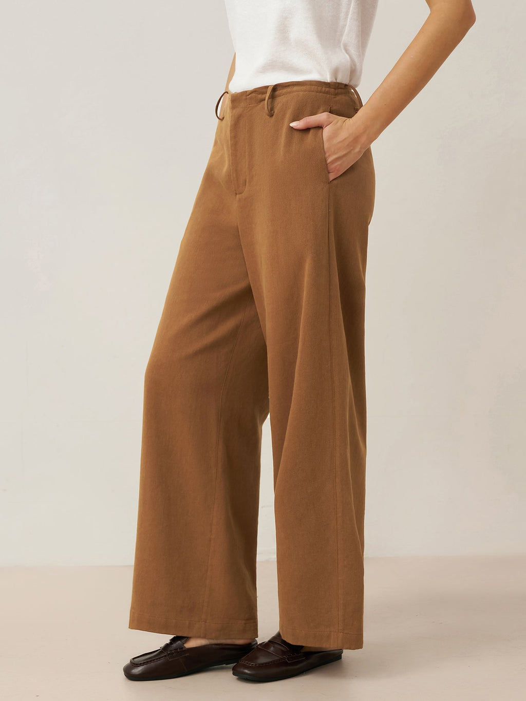 LINTICO Lyocell Linen Drawstring Straight Leg Pants RACHEL — construction detail